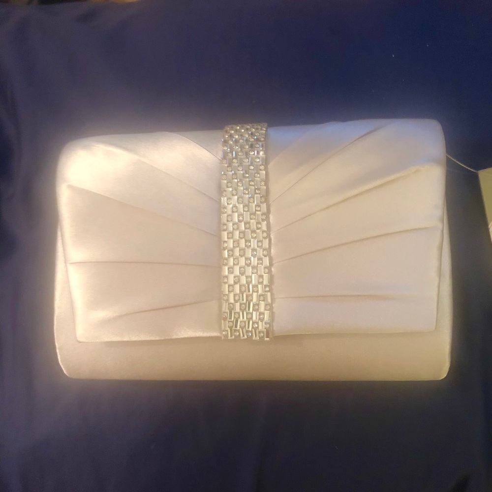 Jessica McClintock pleated rhinestone clutch